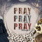 Blue PRAY Western Leopard Slogan Print Bleached T Shirt