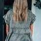 Gray Flutter Sleeves Tiered Denim Top