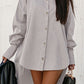 Khaki High Low Buttoned Long Sleeve Shirt