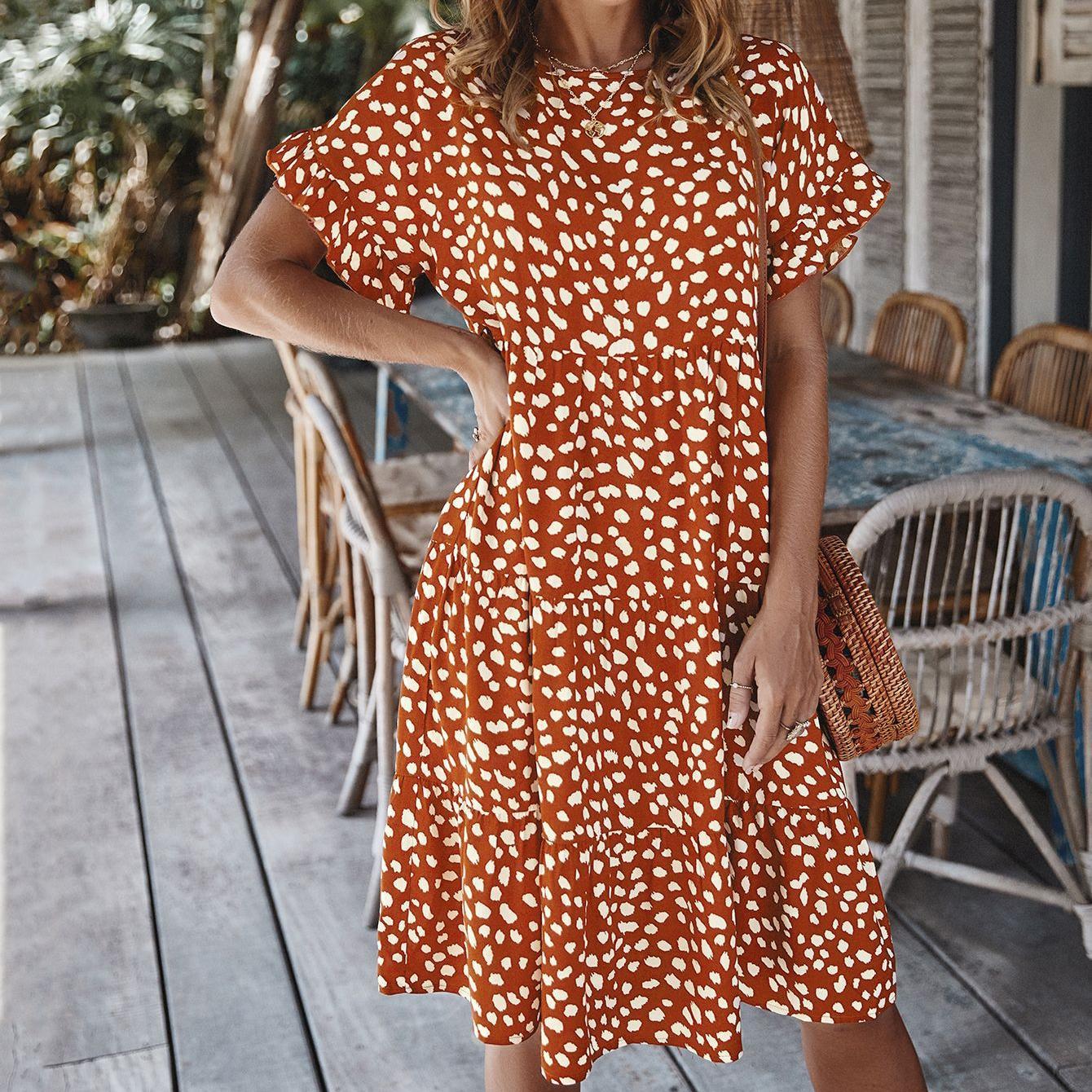 Spring and summer ruffle light mature dress