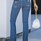 Blue Flap Pocket Back High Waist Flared Jeans