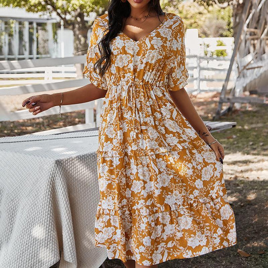 Spring and summer long printed dresses