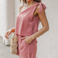 Pink Self-tie One Shoulder Sleeveless Romper