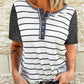 White Striped Colorblock Buttons T Shirt