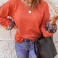 Orange Contrast Eyelet Thermal Knit Top