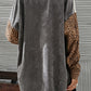 Gray Color Block Leopard Patched Corduroy Shacket