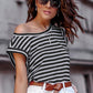 Black Striped Butterfly Sleeve T Shirt