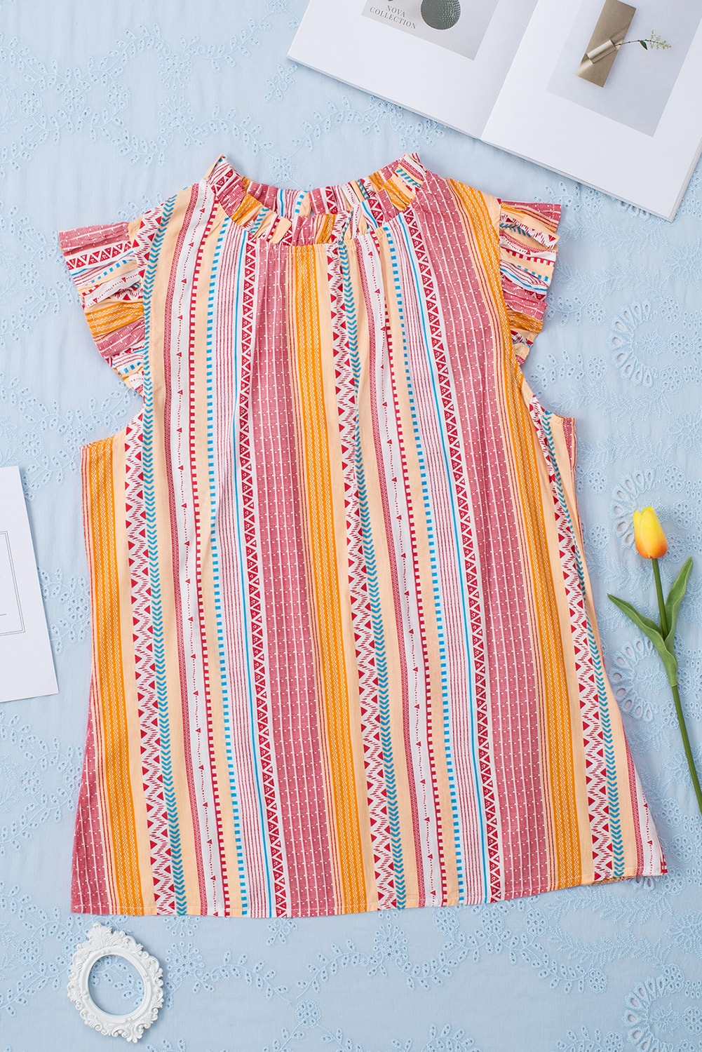 Multicolor Aztec Ruffled Sleeveless Top