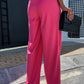 Rose Pleated High Waist Wide Leg Casual Pants