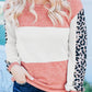 Red Leopard Color Block Knitted Long Sleeve Top