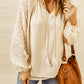 Beige Leopard Mesh Bubble Sleeve Split Neck Blouse