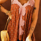 Brown Boho Printed Lace Neckline Flowy Tank Top