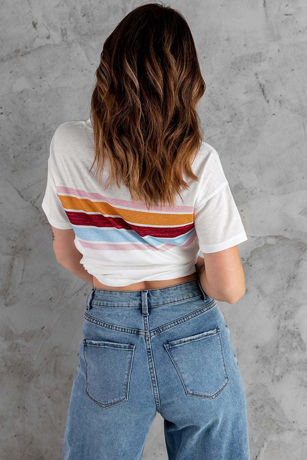 White Striped Print T-shirt