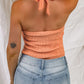 Orange Shirred Open Back Halter Tank Top