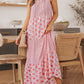 Abstract Print Split Neck Sleeveless Maxi Dress