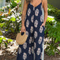 Blue Vintage Printed Spaghetti Strap Wide Leg Jumpsuit