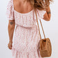 Pink Elastic Waist Ruffled Hem Floral Dress