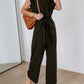 Black V Neck Pocketed Tie Waist Wide Leg Jumpsuit