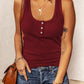 Red Buttoned Ribbed Tank