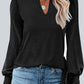 Frill V Neck Puff Long Sleeve Top