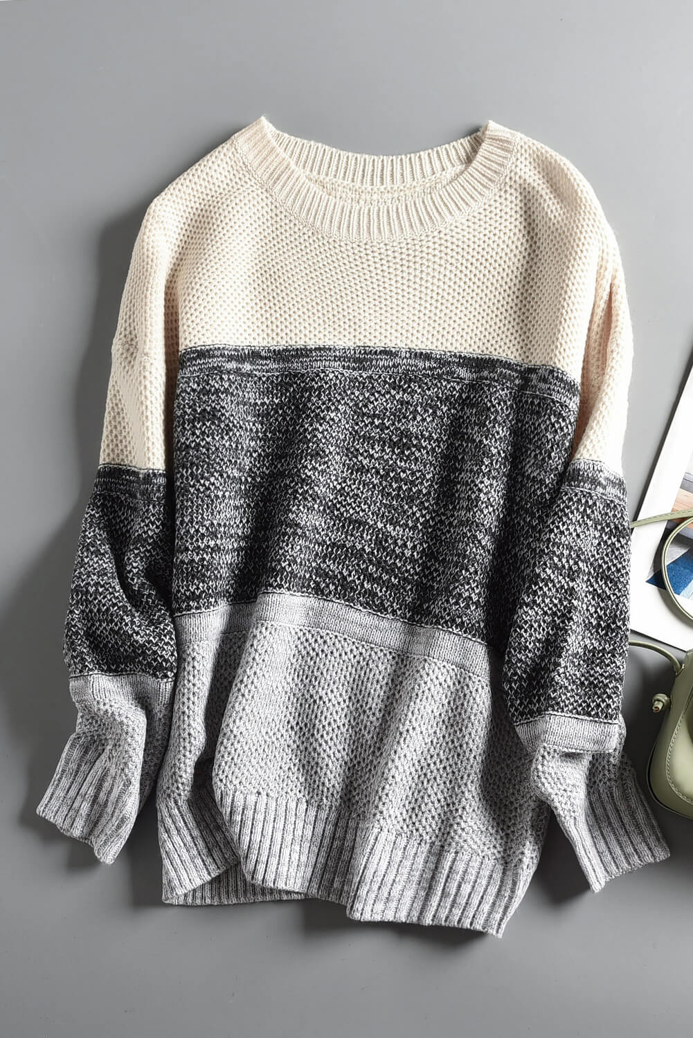 Block Netted Texture Pullover Sweater