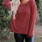 Pink Hollow-out Ruched Back Long Sleeve Top