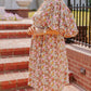 Multicolor Plus Size Floral Print Puff Sleeves Dress
