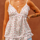Beige Floral V Neck Flowy Tank Top