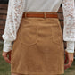 Khaki High Waist Corduroy Mini Skirt with Pockets