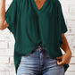 Split Neck Pleated Loose Top