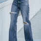 Sky Blue High Rise Ripped Straight Legs Loose Jeans