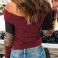 Red Leopard Color Block Ribbed Cross Wrap Top