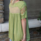 Green Mesh Lace Trim Short Sleeve Top
