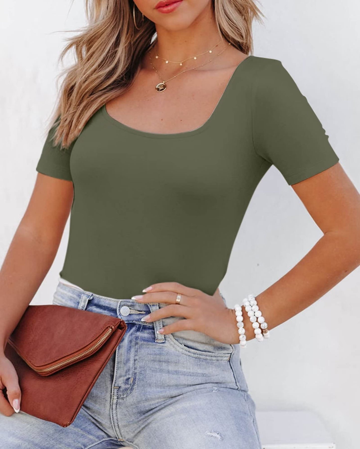 Square Neck Slim Fitted Casual Basic Top Blouses