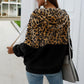 Winter leopard print patchwork hooded sweatshirt