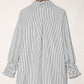 Smocked Cuffed Striped Boyfriend Shirt with Pocket