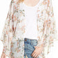 White Floral Print Ruffled Long Sleeves Kimono