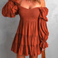 Brown Boho Solid Shirred Ruffle Mini Dress