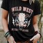 Black Wild West Desert Roads Bull Skull Graphic Tee