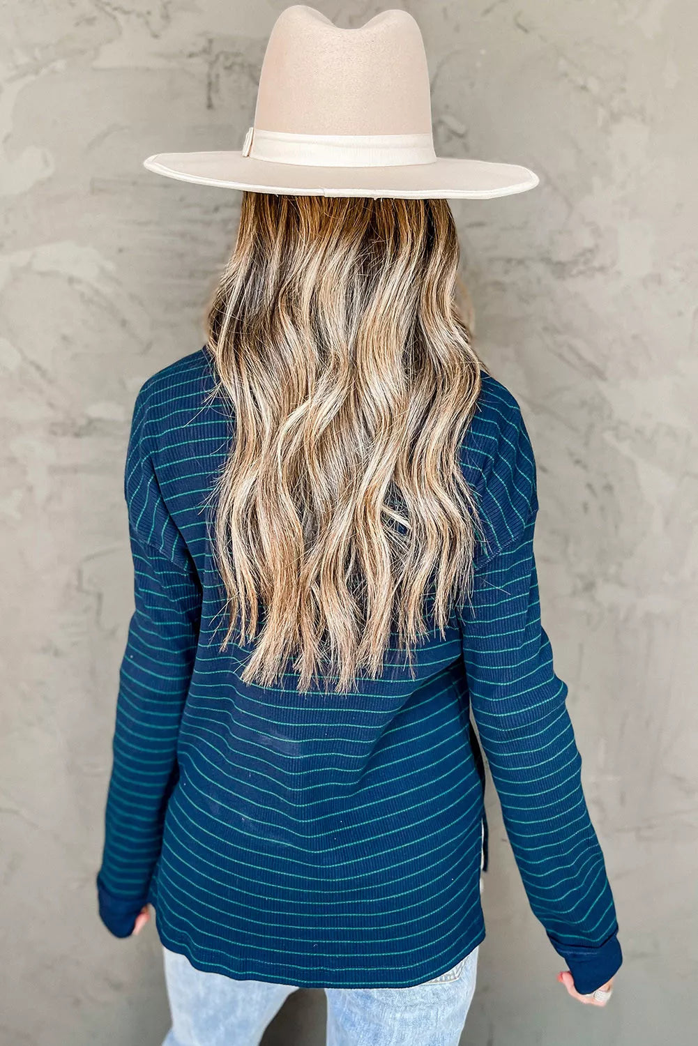 Striped Ribbed Knit Polo Top