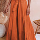 Orange Smocked Waist Tiered Wide Leg Pants