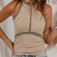 Khaki Crew Neck Contrast Ribbed Tank Top
