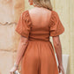 Square Neck Ruched Puff Sleeve Romper