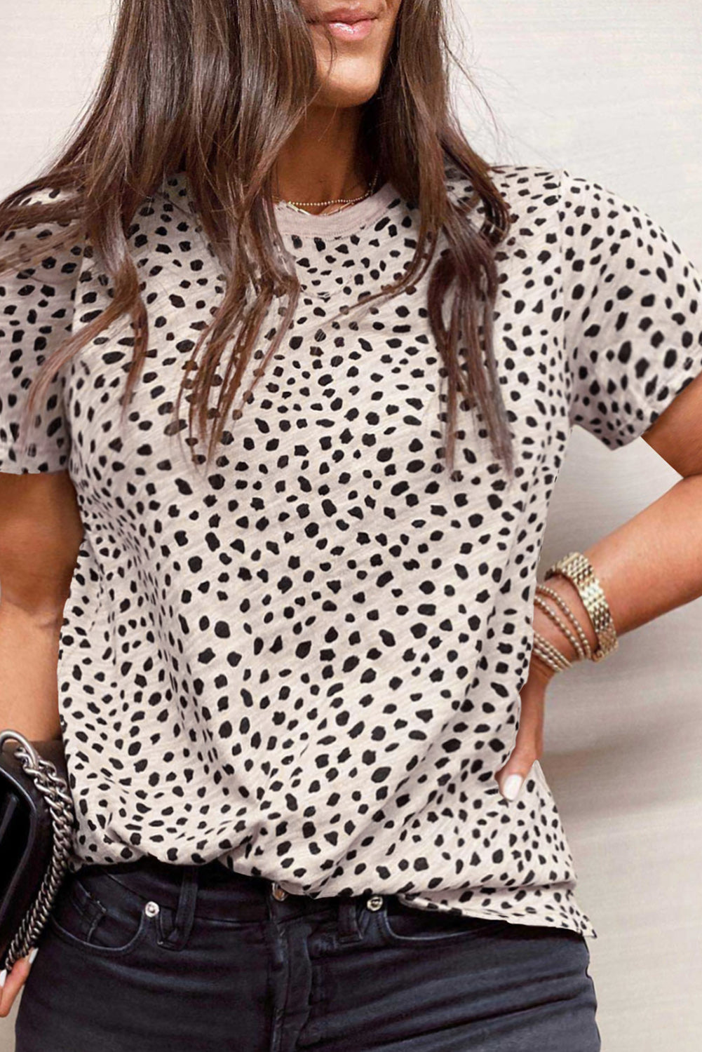 Apricot Animal Dot Print Crew Neck Plus Size T Shirt