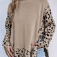 Khaki Leopard High Neck Side Slit Oversized Sweater