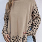 Khaki Leopard High Neck Side Slit Oversized Sweater