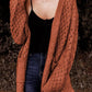 Brown Open Front Woven Texture Knitted Cardigan with Pockets