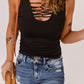 Lace up Hollow-out Neck Solid Tank Top