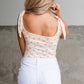 Floral Print Lace-up Straps Ribbed Square Neck Tank Top