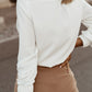 White Crew Neck Gathered Stretch Cuff Shirt